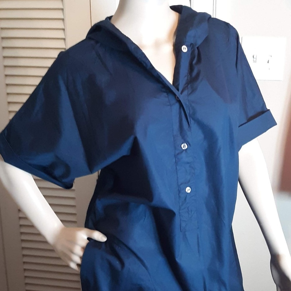 Barneys of NY Navy Cotton Dress with Hood